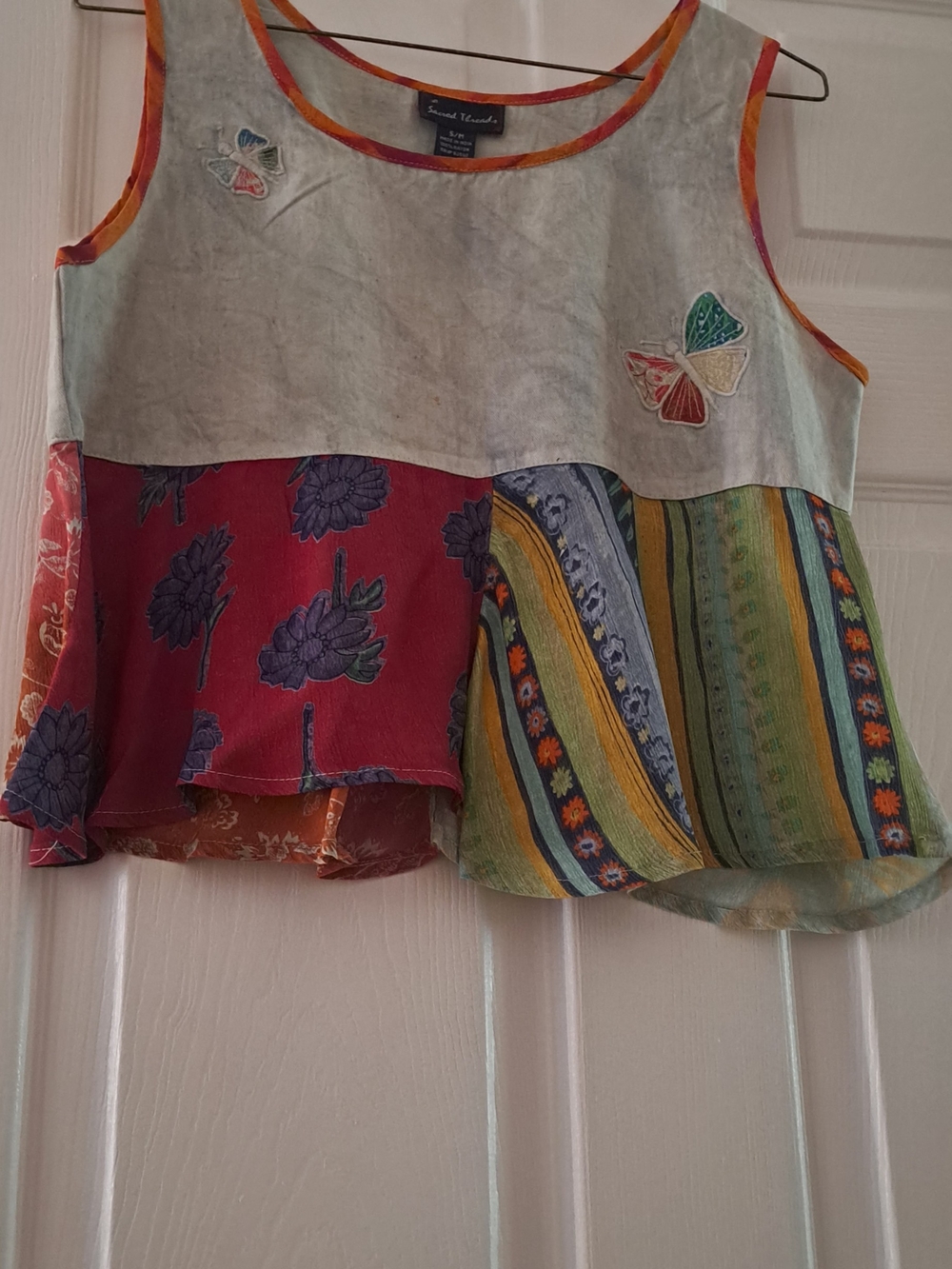 Sacred Threads Multicolor Patchwork Tank Top in Red, Green, Yellow, Blue, Cream